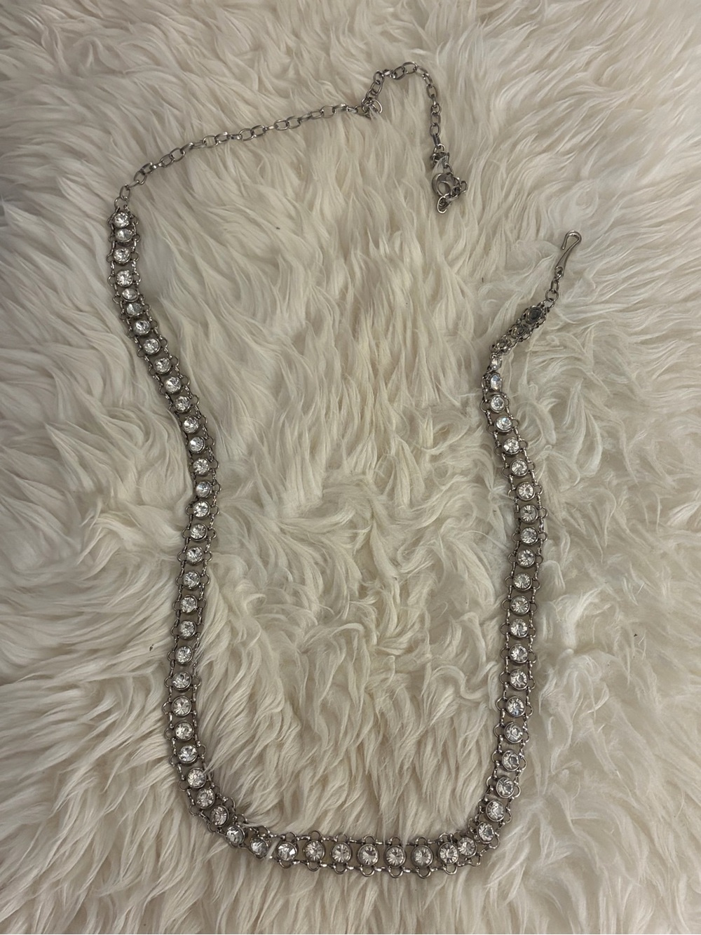 Y2K Silver Crystal Rhinestone Tennis Chain metal Belt (see measurements)